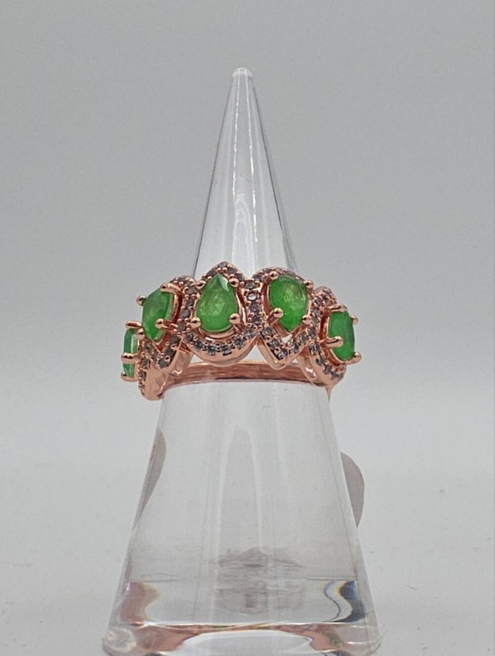 BP August Rose Gold Green Stone Halo Band Ring